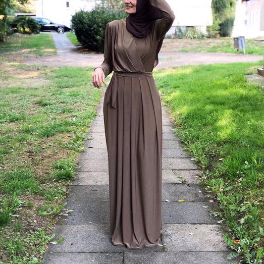 Eurupische und American Neue Style Abaya Kleid V-neck Folds