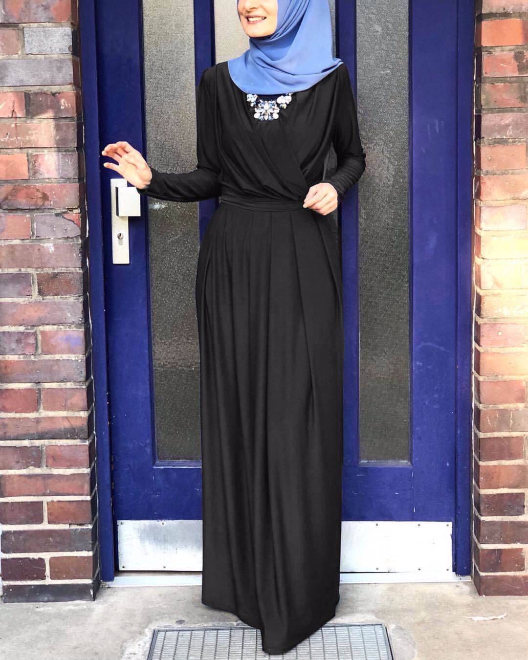 European and American New Style Abaya Dress V-neck Folds