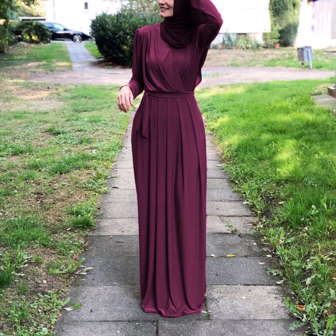 European and American New Style Abaya Dress V-neck Folds
