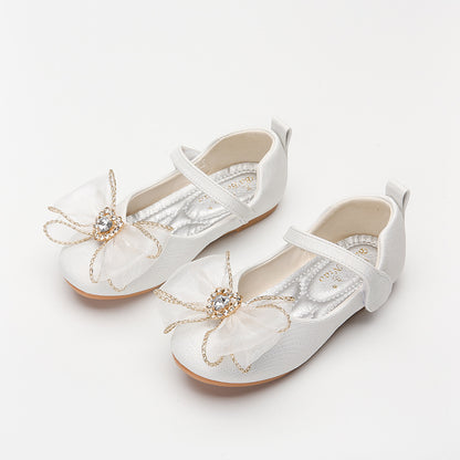 Spring new girls single shoes cute bow rhinestone flat shoes with soft sole