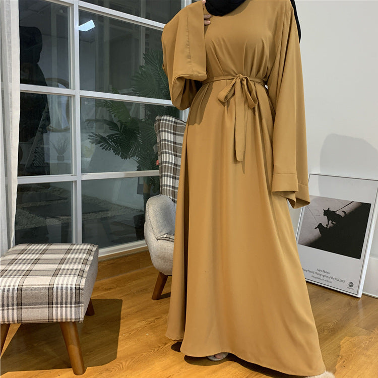 F889 Foreign Trade Cross-border Muslim Women's Long Skirt Abaya Dubai Middle East Jalabiya Pure Color Robe