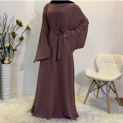 F889 Foreign Trade Cross-border Muslim Women's Long Skirt Abaya Dubai Middle East Jalabiya Pure Color Robe