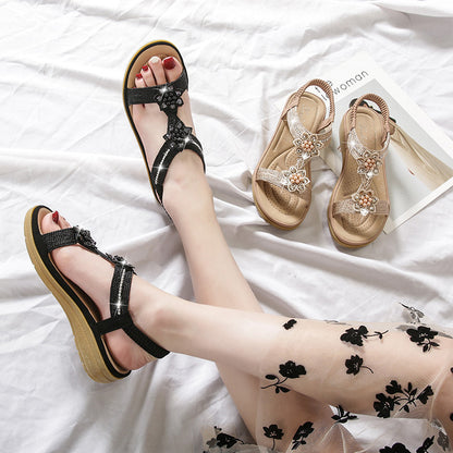 Boho Style Flat Floral Street Sandals