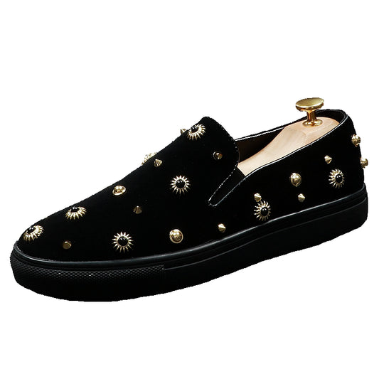Moccasins Lazy Loafers Casual Shoes Head Slip-On Men's Fashion Round Flats Punk Rivets