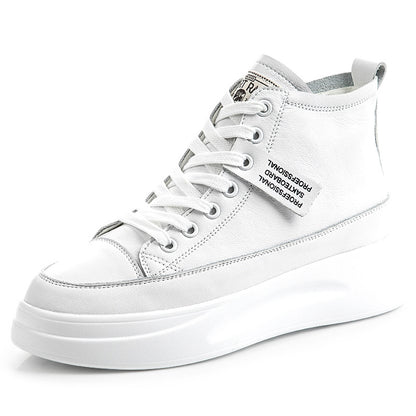 Neue schlanke und vielseitige weiße High-Top-Lederschuhe für Damen