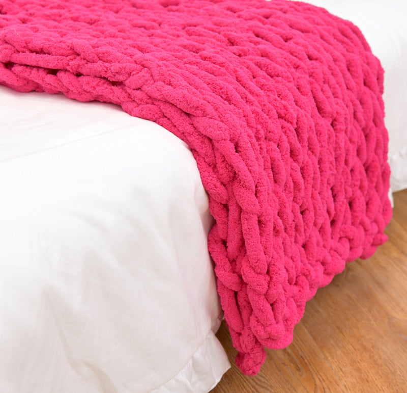 Handmade chunky knitted chenille bar knitting yarn sofa cover blanket