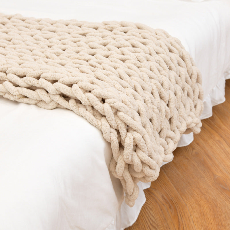 Handmade chunky knitted chenille bar knitting yarn sofa cover blanket