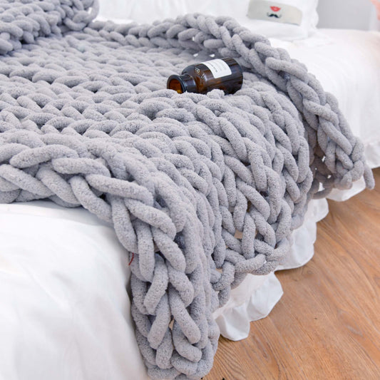 Handmade chunky knitted chenille bar knitting yarn sofa cover blanket