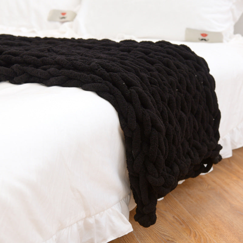 Handmade chunky knitted chenille bar knitting yarn sofa cover blanket