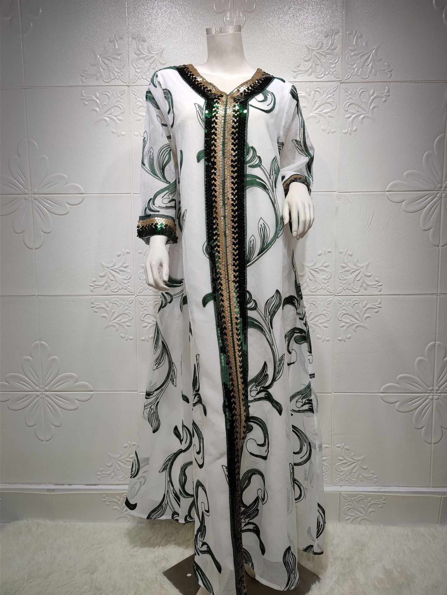 Sequin Embroidered Robe Abaya Dubai Muslim Girls Eastern Robe