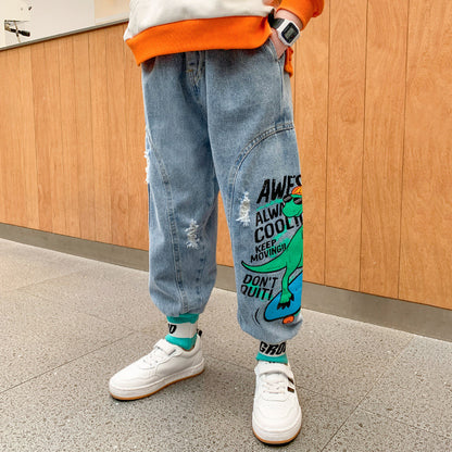 Jeans children big children sports western style Korean style pants loose trend
