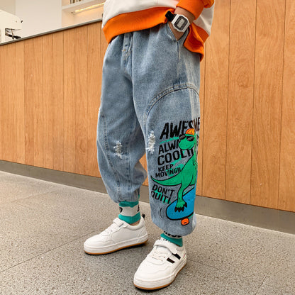 Jeans children big children sports western style Korean style pants loose trend