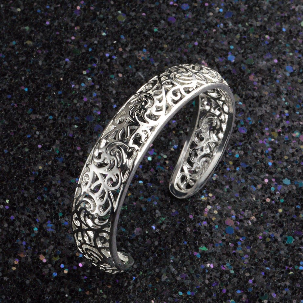 925 Silver Hollow Pattern Cuff Bracelet and Bangle for Women Wedding Party Silver Jewelry
