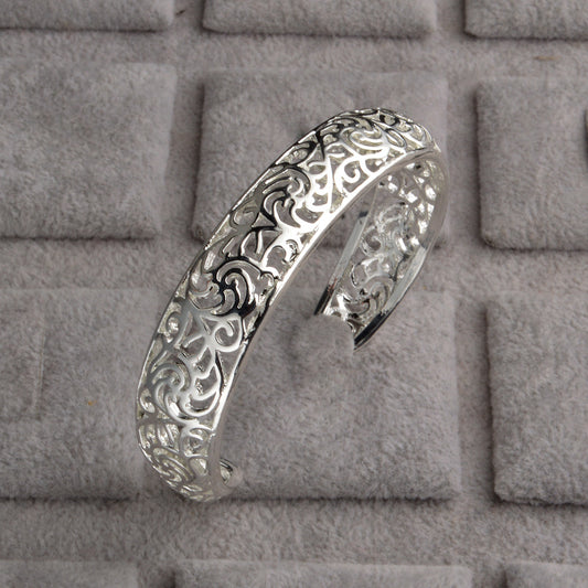 925 Silver Hollow Pattern Cuff Bracelet and Bangle for Women Wedding Party Silver Jewelry