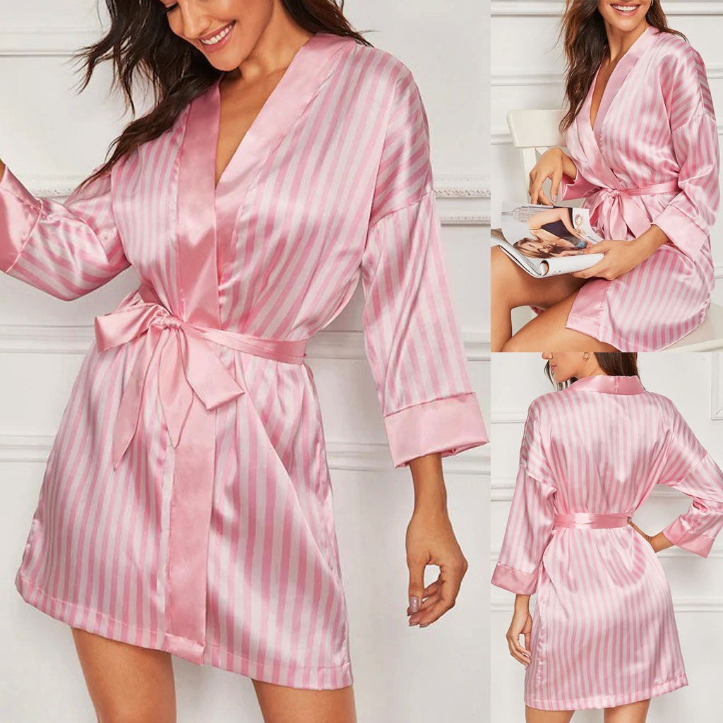 Fashionable sexy striped bathrobe for home