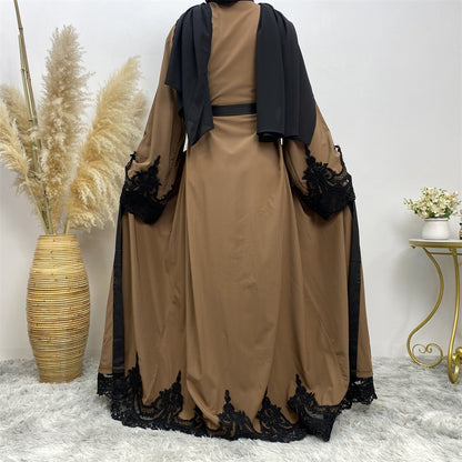 Fashionable dark brown muslim cardigan for women