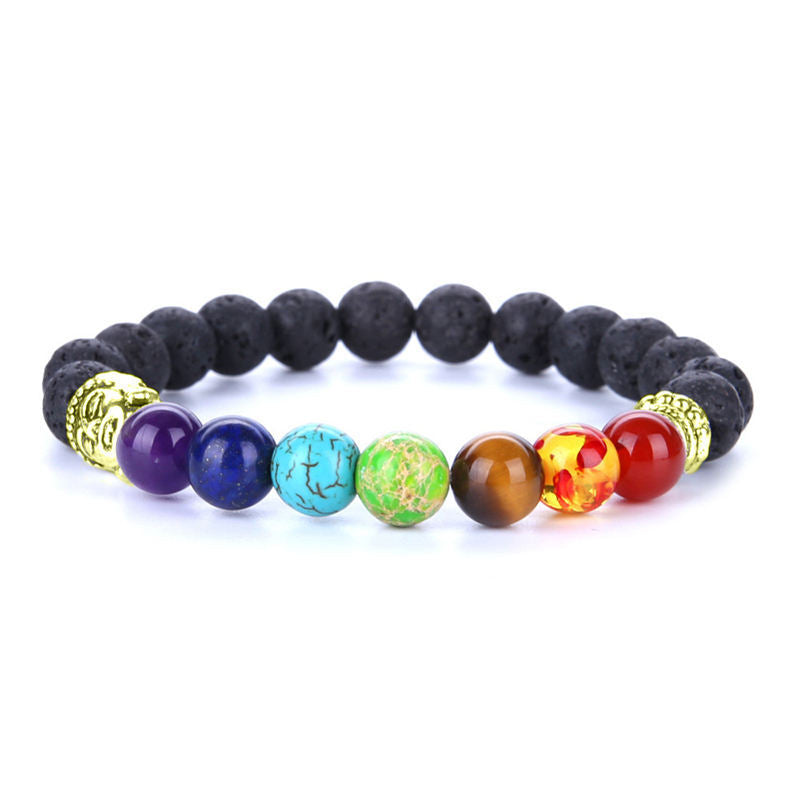 Natural Lava Stone Bracelet with 7 Colors Amethyst Tiger Eye