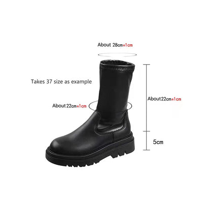 Dicke Sohle kniehohe Stiefel für Damen klobiger Absatz schwarze lange Stiefel Leder-Ritterstiefel modische Winterschuhe