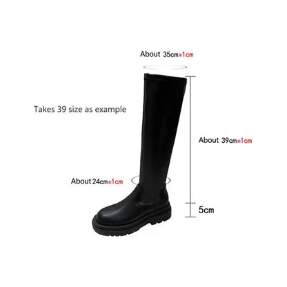 Thick sole knee high boots for women chunky heel black long boots leather knight boots fashionable winter shoes