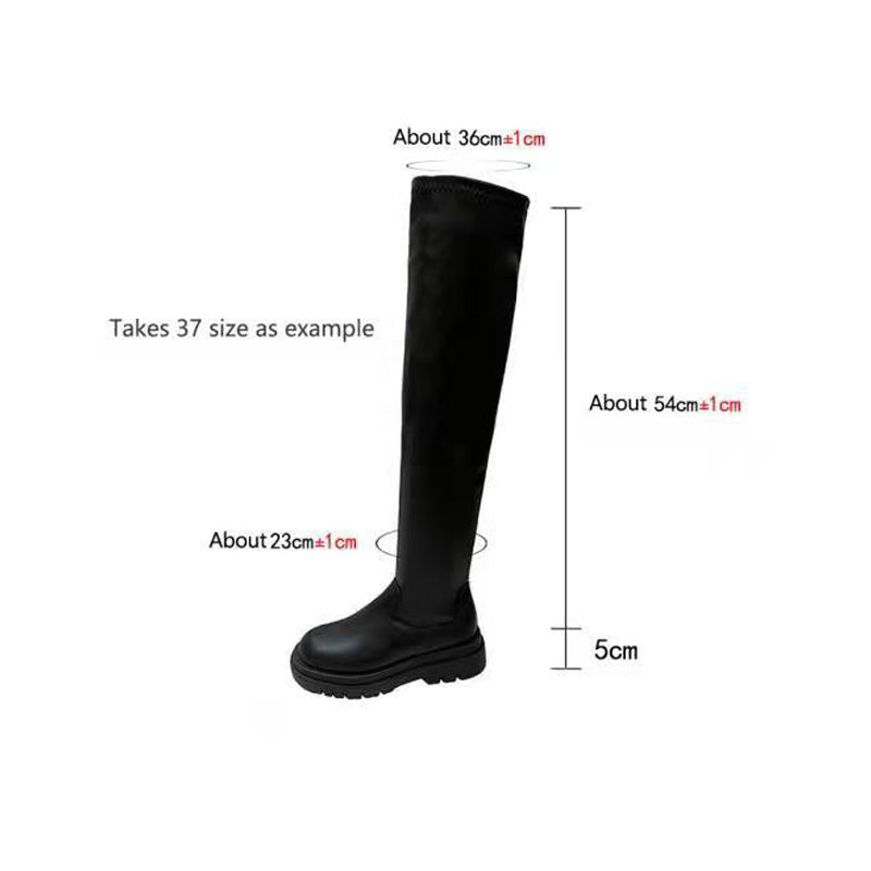 Dicke Sohle kniehohe Stiefel für Damen klobiger Absatz schwarze lange Stiefel Leder-Ritterstiefel modische Winterschuhe