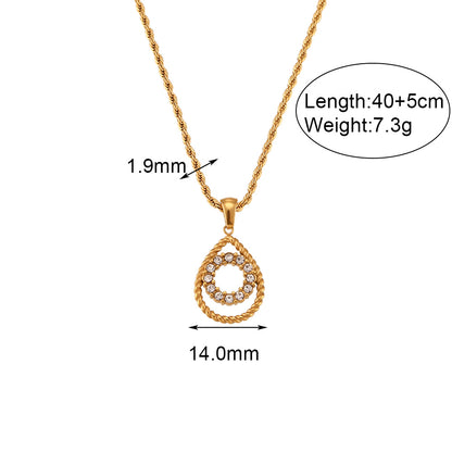 Finely inlaid ear studs with golden hollow water drop pendant necklace