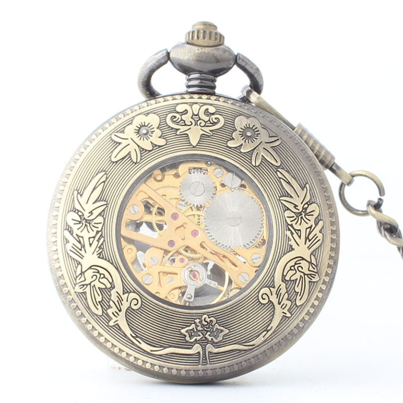 Fashionable hollowed carved phoenix pattern automatic mechanical large pocket watch