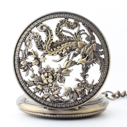 Fashionable hollowed carved phoenix pattern automatic mechanical large pocket watch