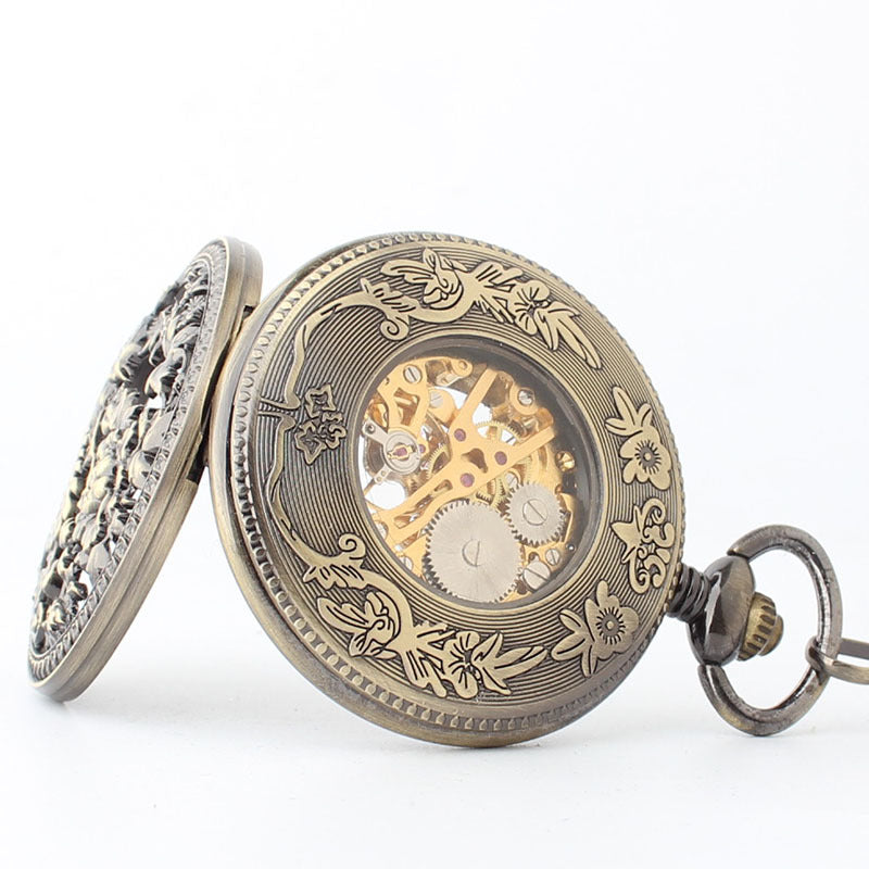 Fashionable hollowed carved phoenix pattern automatic mechanical large pocket watch