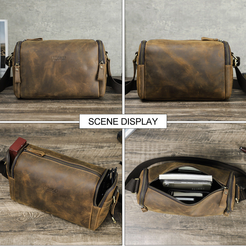 Retro Crazy Horse Leather Fashion Men Messenger Bag