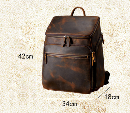 Cowhide Vintage Backpack Leather Outdoor Travel Backpack Computer Bag