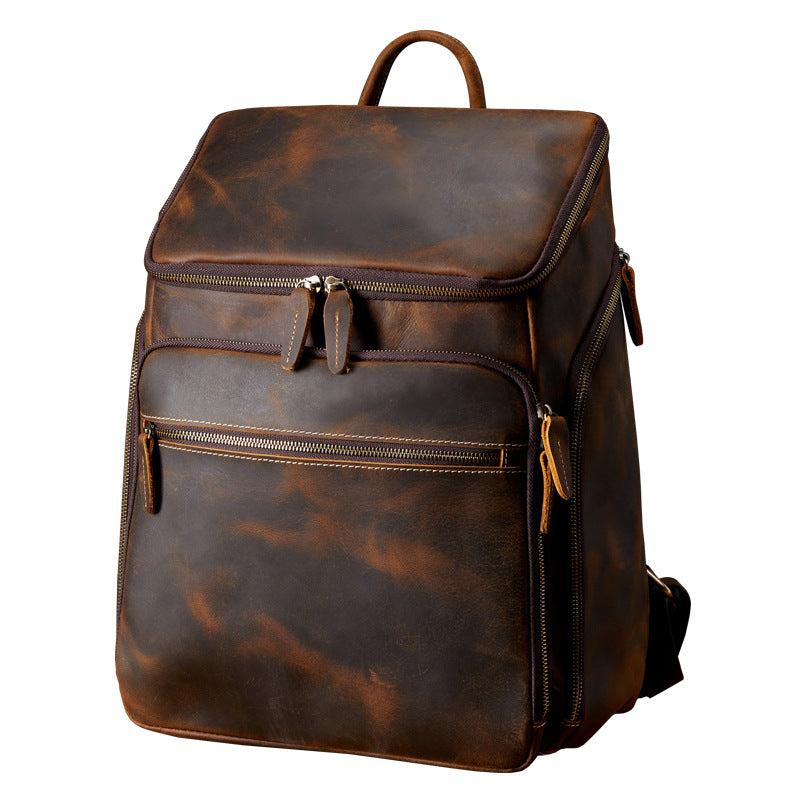 Cowhide Vintage Backpack Leather Outdoor Travel Backpack Computer Bag