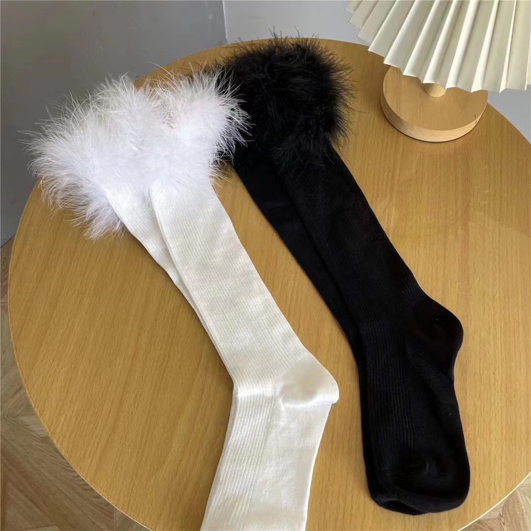 Cotton calf socks with feather tip Girls calf socks