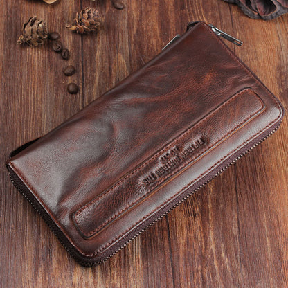 Handmade retro sheepskin long wallet for men