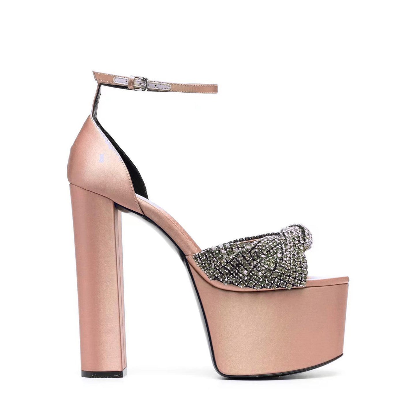 Silk Platform High Heel Shoes Waterproof Platform Rhinestone Peep Toe High Heel Sandals