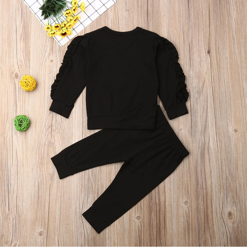 Newborn Baby Boys Girls Ruffle Jumper Solid Long Sleeve Sweatshirt Tops Pants Infant Kids 2Pcs Outfits Clothes Set Autumn Clothing