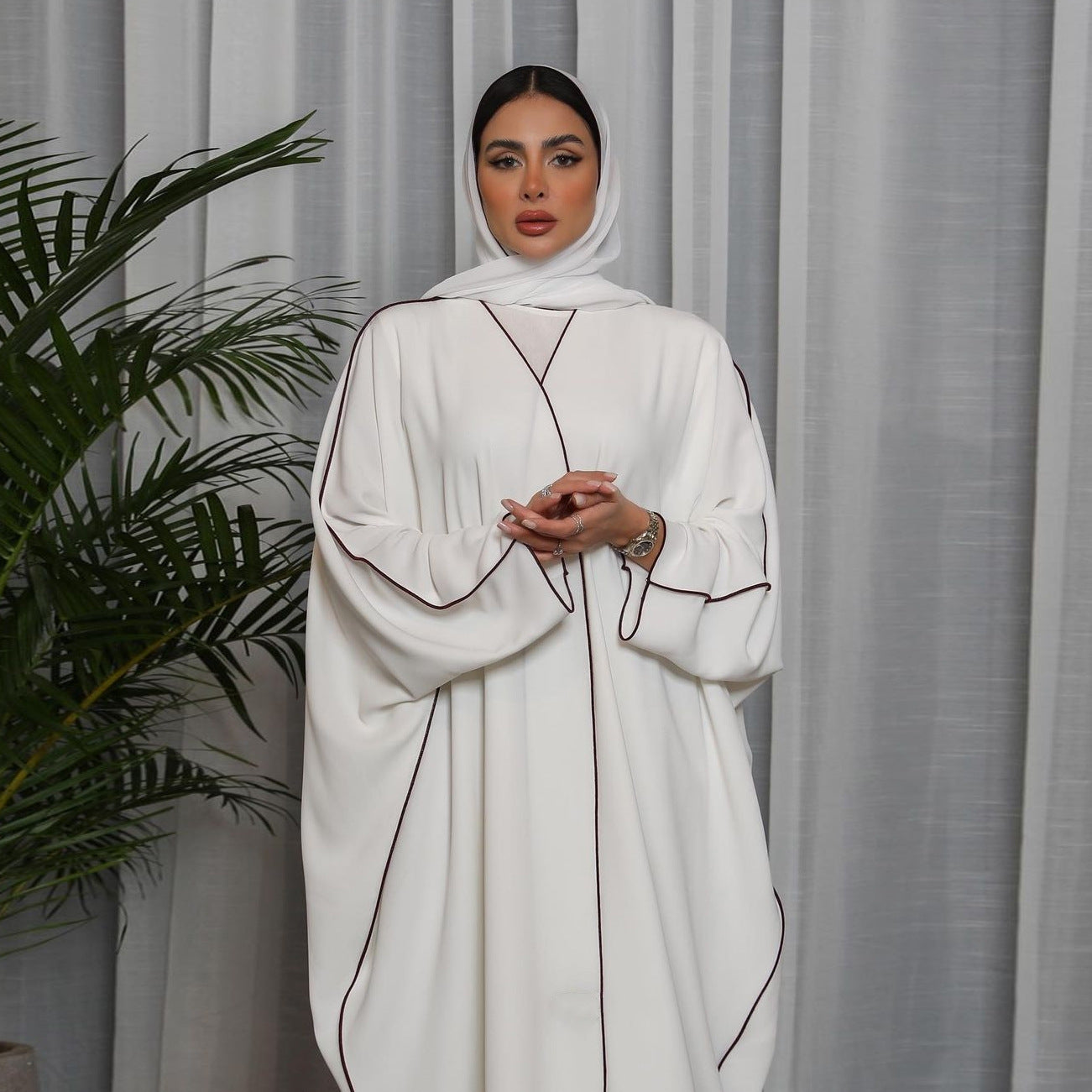 Frauen weiße Patchwork Plus Größe Frauen Abaya Robe