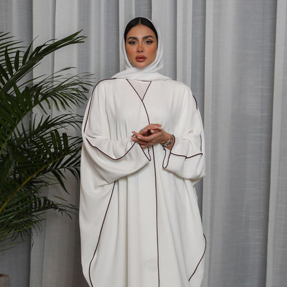 Women White Patchwork Plus Size Women Abaya Robe