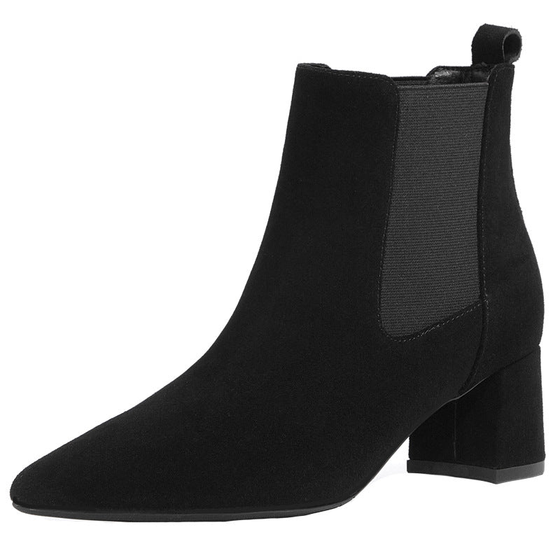 Kurze Stiefel Damen-Lederstiefel Stiefel Damenstiefel dicker Absatz mittelhoher Absatz