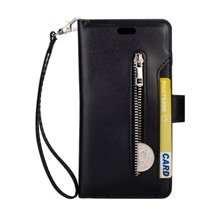 Multifunctional leather wallet with zipper