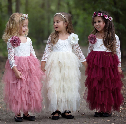 Herbst Und Winter Explosionen Hohl Kinder Rock Spitze Lange ärmeln Mädchen Weiß Prinzessin Kleid Unregelmäßiges Kleid