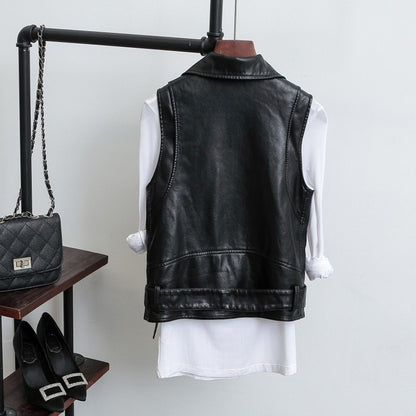 Women's short vest sleeveless PU leather vest