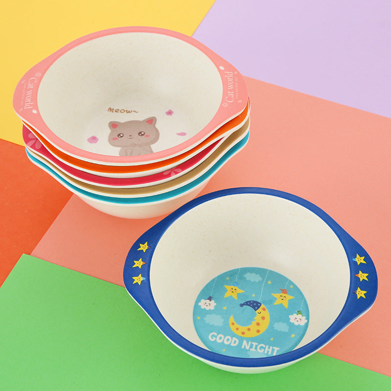 Kids Baby Natural Bamboo Fiber Bowls Cartoon Animal Dishes Baby Feeding Tableware Children Infant Toddler Portable Plates