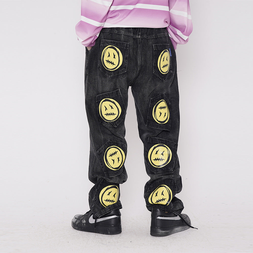 Smiley print jeans for men