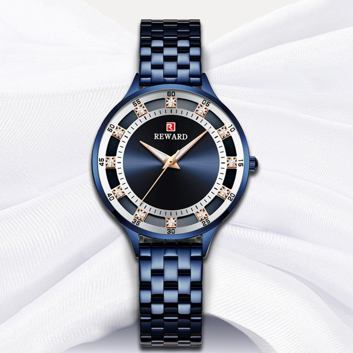 Fashion steel belt quartz diamond ladies watch waterproof