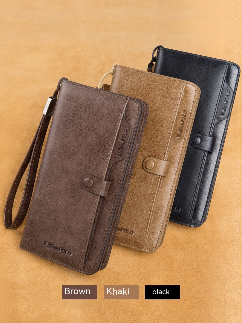 Long men's wallet made of genuine leather