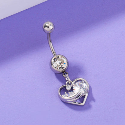 Stainless steel heart shaped zircon navel pin human body piercing jewelry woman