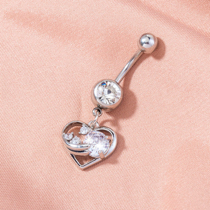 Stainless steel heart shaped zircon navel pin human body piercing jewelry woman