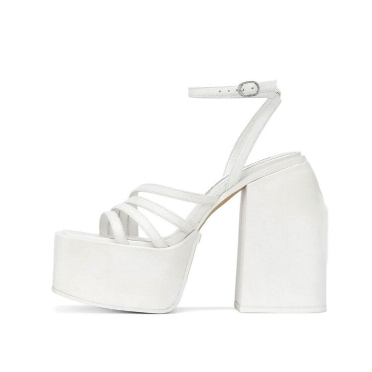 Solid color square toe platform high heel sandals