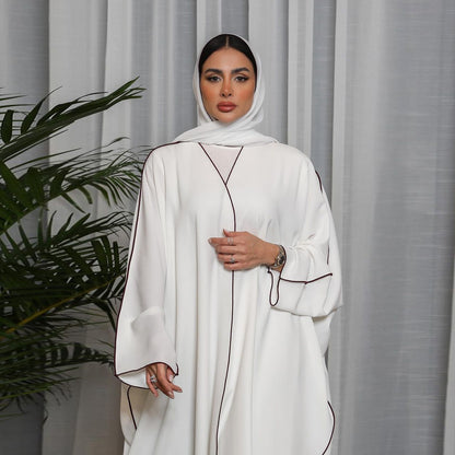 Women White Patchwork Plus Size Women Abaya Robe