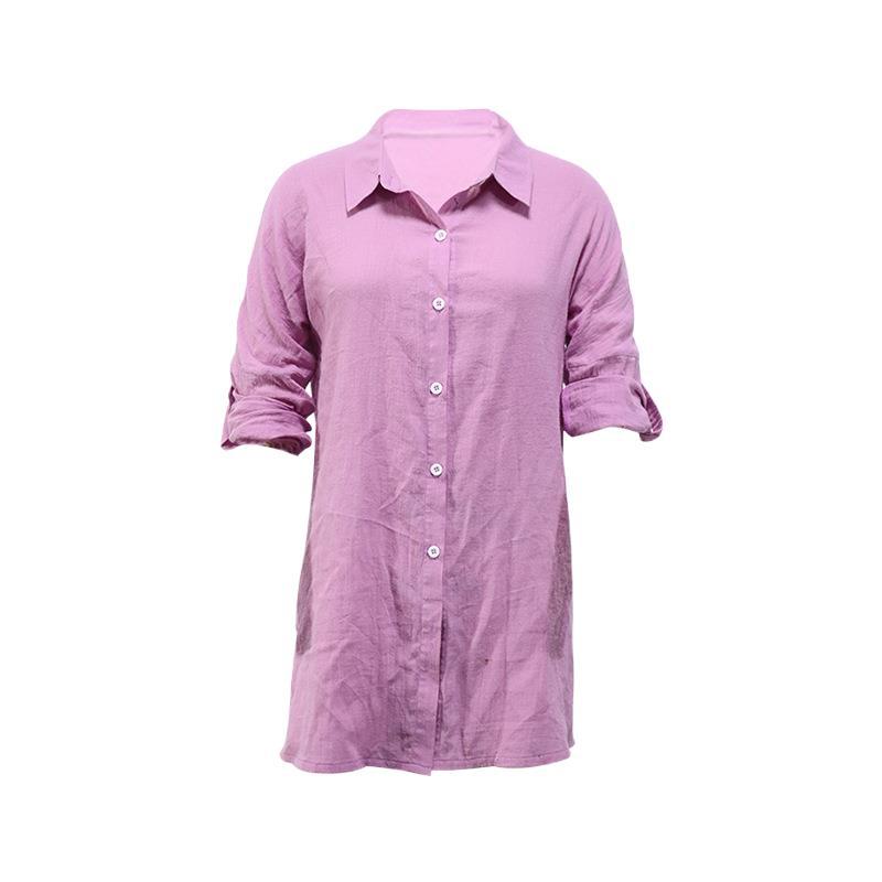 Women's long-sleeved shirt made of cotton and linen with loose casual lapel